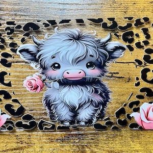 Emballage UVDTF, roses de vache des montagnes, imprimé léopard, boîte de 16 oz, tasse en verre, emballage pour gobelet, emballage d'oies, prêt à poser, adhésif permanent
