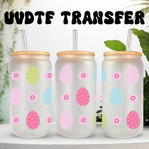 UVDTF Wrap Osterei Floral 16 Unzen Dose Glasbecher Becher, Osterei-Verpackung, gebrauchsfertig, permanenter wasserdichter Klebstoff