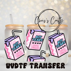 UVDTF Wrap Boys Tears Juice Box - Taza de vidrio para lata de 16 oz, listo para aplicar, adhesivo permanente impermeable, se puede agregar a una lata de vidrio