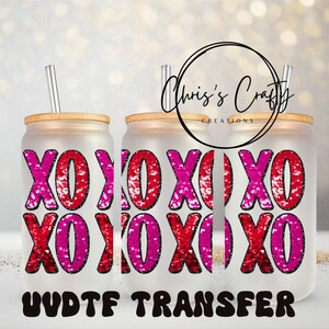 UVDTF Wrap Valentines XO XO Faux Glitter Exclusif pour boîte de 16 oz, gobelet en verre, prêt à poser, adhésif imperméable permanent