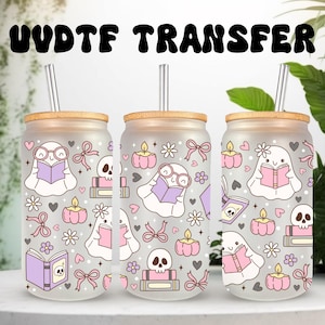 UVDTF Wrap Floral Ghost Bücher 16 Unzen Dosen Glas Becher Tumbler Wrap, bereit zu gelten, permanent wasserdicht klebend, doppelseitige Option