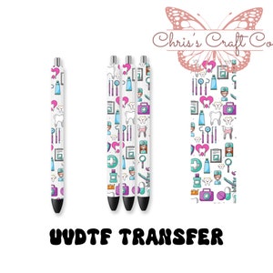 UVDTF Pen Wrap Dental Rosa Roxo Azul, Dental Pen Wrap, Caneta Glitter, Adesivo Permanente À Prova D'Água, Ink Joy, Pronto para aplicar