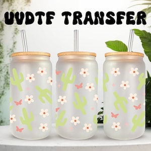 UVDTF Wrap Cactus Flower Butterfly 16oz Can Glass, Mug, Tmbler, Cactus Wrap, Ready to apply, Permanent Adhesive Waterproof, Add on a Cup