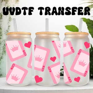UVDTF Wrap Carte de la Saint-Valentin, Reine de coeur, boîte de 16 oz, tasse en verre, prêt à poser, adhésif permanent, option d'impression recto-verso