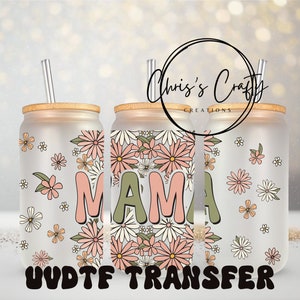 UVDTF Wrap Mama Boho Retro 16 oz Can Wrap Mug Tumbler, presentes para mães, pronto para aplicar, adesivo permanente à prova d'água, adicione em um copo