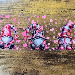 UVDTF Wrap Cancer Awareness Wichtel Pink Ribbon 16 Unzen Dose Glas, Becher, 40 Unzen Wrap, Gnome Wrap, bereit zu gelten, permanent haftende