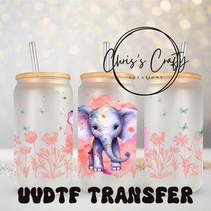 UVDTF Wrap Elephant Floral pour boîte de 16 oz, gobelet en verre, prêt à poser, adhésif imperméable permanent, à ajouter sur une tasse