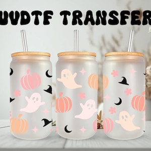 UVDTF Wrap, chapeau de sorcière citrouille fantôme Halloween 16 oz, boîte en verre, tasse, gobelet, prêt à poser, adhésif imperméable permanent
