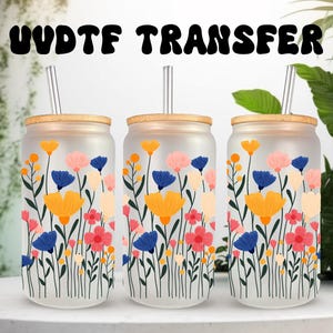 UVDTF Wrap Wildflower Blossoms for 16oz Can Glass Mug Tumbler, Wildflower Wrap, Ready to Apply, Permanent Waterproof Adhesive