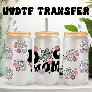 UVDTF Wrap Leopard Paws Hund Mama 16 Unzen Becher Becher, Hunde Mama Wrap, Hundepfoten, haftfertig, permanenter wasserdichter Kleber