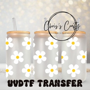 Emballage UVDTF Boho Daisy blanc pour boîte de 16 oz, gobelet en verre, emballage marguerite, prêt à poser, adhésif imperméable permanent