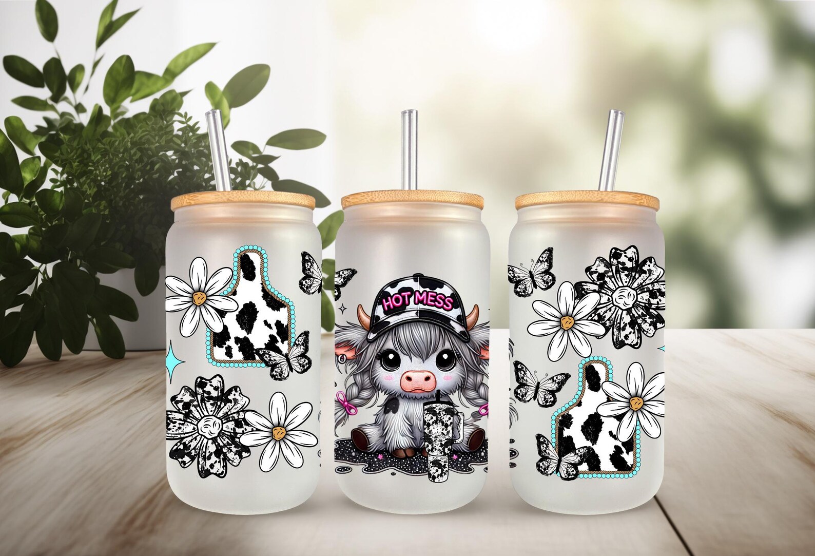 UVDTF Wrap Highland Cow Hot Mess 16oz Can Glass Mug Tumbler Wrap, Ready ...