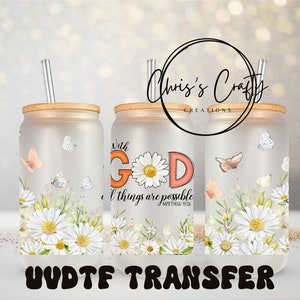UVDTF Wrap Christian With God 16oz Can Glass Mug Tumbler, Christian Wrap Ready to apply, Permanent Waterproof Adhesive, Add on a Can Glass