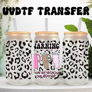UVDTF Wrap Obsessive Cup Disorder 16 oz canette verre, mug, gobelet, drôle sarcastique, prêt à appliquer, adhésif imperméable permanent