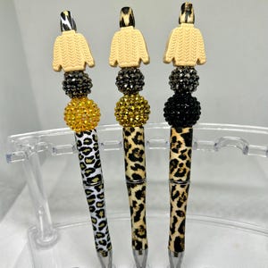Pull stylisé avec perles, Imprimé léopard, Stylo sarcastique, Stylos amusants, Perles acryliques, Stylo personnalisé, Stylo à encre rétractable, Remise des diplômes