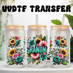 Emballage UVDTF floral grand-mère pour boîte de 16 oz, gobelet en verre, emballage grand-mère, prêt à poser, adhésif imperméable permanent