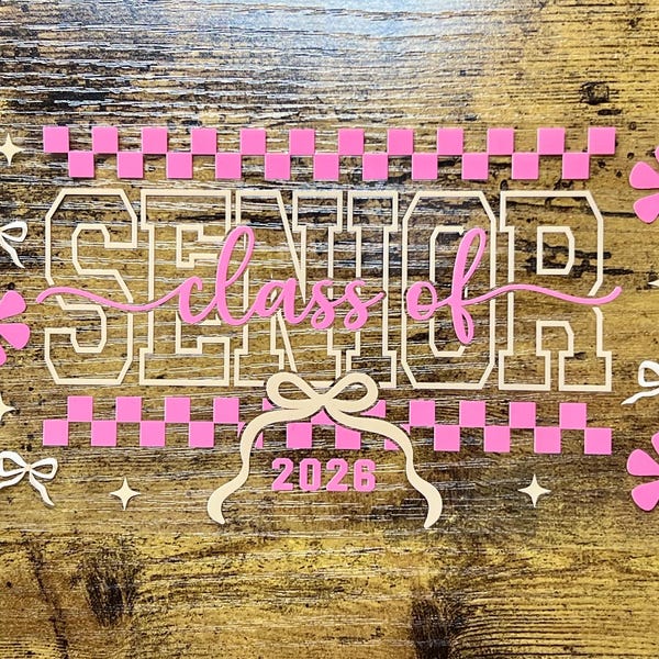 Retro Pink Checkered UVDTF Wrap: Senior 2026, Graduate 2025
