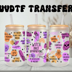 Emballage UVDTF Witch Affirmations, boîte de 16 oz, verre, tasse ou gobelet, emballage d'Halloween, prêt à poser, adhésif permanent