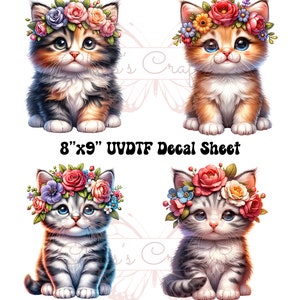 UVDTF Cute Floral Cats Element Sheet Mama 8”x9” for 16 oz Can Glass or 40 oz Tumbler | Ready to apply | Permanent Adhesive | Waterproof