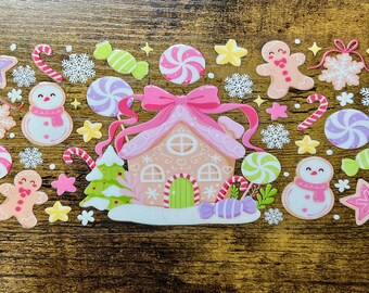 Gingerbread House UV DTF Cup Wrap | Christmas Candy, Peppermint, Snowflakes | Holiday Waterproof Sticker