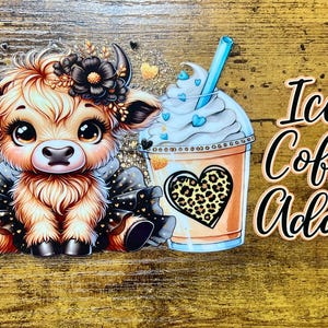 Emballage UVDTF Highland Cow Tutu Coffee Addict Leopard 16 oz canette d'emballage en verre, prêt à poser, adhésif imperméable permanent
