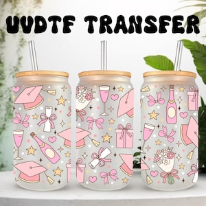 Emballage UVDTF, bouchons de graduation floraux, boîtes de 16 oz, gobelet en verre, emballage de graduation, prêt à poser, adhésif imperméable permanent