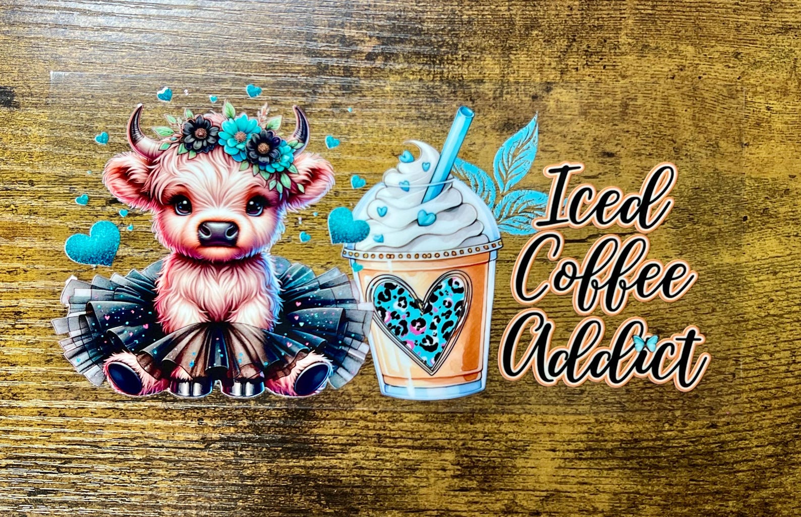 UVDTF Wrap Highland Cow Tutu Iced Coffee 16oz Can Glass Mug Tumbler ...