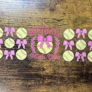 Softball Mom's Club UVDTF Wrap, Bows 16oz Glass Can Tumbler