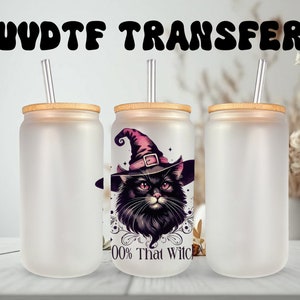 Sticker UVDTF Witchy Cat, noir 16 oz, gobelet ou mug en verre de 40 oz, prêt à poser, adhésif imperméable permanent, à ajouter sur une tasse