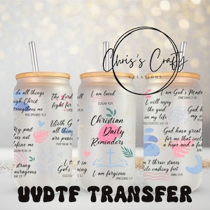 UVDTF Wrap Christian tägliche Erinnerungen 16 Unze Dose Glas Becher Becher, Christian Wrap, bereit zu gelten, permanenter wasserdichter Klebstoff