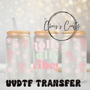 UVDTF Wraps Pastel Pink Christmas Wrap Bundle Set of 4 for 16oz Can Glass Mug Tumbler, Ready to apply, Permanent Waterproof Adhesive