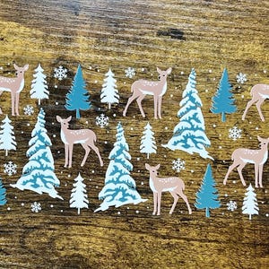 UVDTF WRAP Reindeer Trees Winter Schnee 16 Unzen Dose Glasbecher Becher, gebrauchsfertig, wasserdicht, permanent klebend