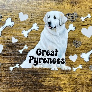 Envoltura UVDTF para Gran Pirineo, 473 ml, vaso, taza, termo, envoltorio para perros, lista para aplicar, adhesivo permanente e impermeable, opción de paquete con descuento.