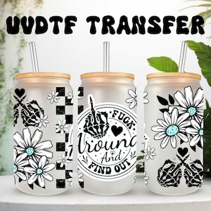 UVDTF Wrap, dicton drôle sarcastique, boîte de 16 oz, gobelet en verre, emballage floral, prêt à poser, adhésif imperméable permanent