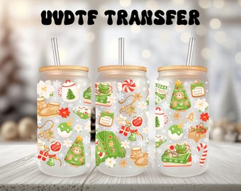 Envoltório aconchegante de Natal UV DTF: Suéteres natalinos, chocolate quente, enfeites e biscoitos.