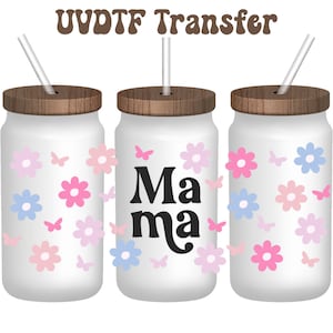 UVDTF Wrap Mama Flower, boîte de 16 oz, gobelet en verre, papier peint floral, prêt à poser, adhésif imperméable permanent