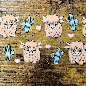 UVDTF Wrap Highland Cow Cactus for 16oz Can Glass Mug Tumbler, Ready to Apply, Permanent Waterproof Adhesive