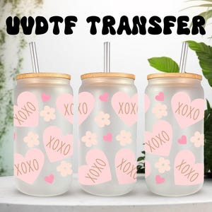 UVDTF Wrap Heart XOXO Saint-Valentin floral 16 oz canette gobelet en verre, papier Saint-Valentin, prêt à poser, adhésif imperméable permanent