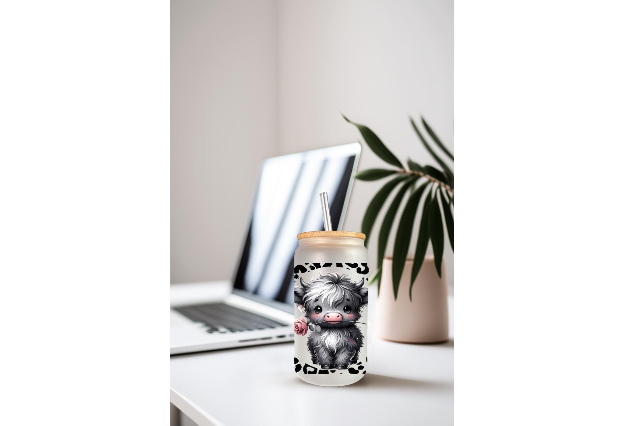 UVDTF Wrap Highland Cow Roses Leopard Print 16oz Can Glass Mug Tumbler ...