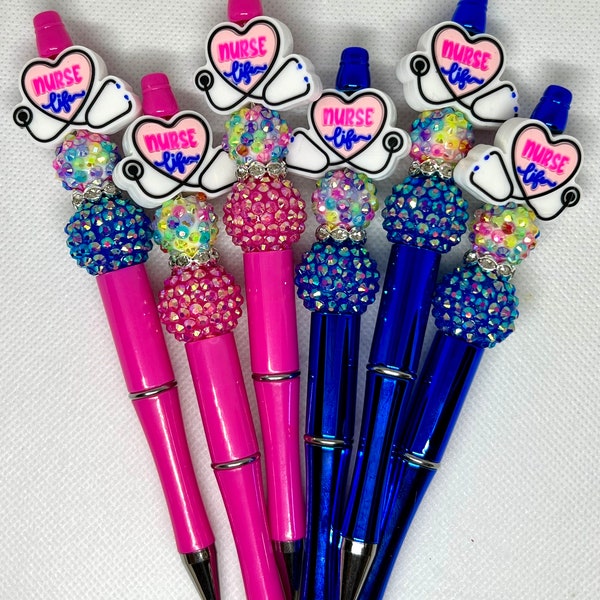 Beaded Pens, Nurse Life Fun Pens Acrylic Rhinestone Beads, Beaded Pen, Retractable Ink Pen, Gifts