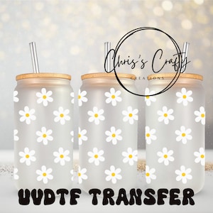 UVDTF Wrap Boho weißes Gänseblümchen für 16 Unzen Glasbecher Becher, Gänseblümchenverpackung, haftfertig, permanenter wasserdichter Klebstoff