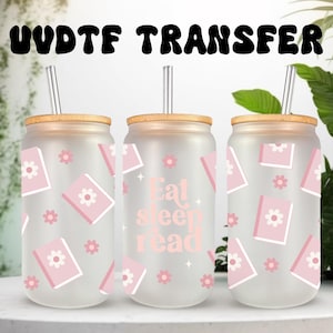 UVDTF Wrap Books Eat Sleep Read pour boîte de 16 oz, gobelet en verre, emballage de livre. Adhésif imperméable permanent, prêt à poser