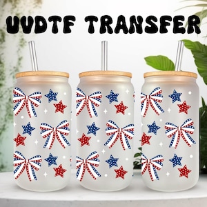 Emballage coquette UVDTF, nœuds et étoiles pour boîte de 16 oz, gobelet en verre, prêt à poser, adhésif imperméable permanent, option double face