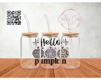 UVDTF Decal Hello Pumpkin Leopard Floral Cow Print 16 oz Can Glass Tumbler Mug, Ready to apply, Permanent Adhesive Waterproof