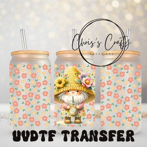 UVDTF Wrap Wichtel Blumen Eiskaffee für 16 Unzen Dose Glasbecher Becher, gebrauchsfertig, permanenter wasserdichter Klebstoff, auf einer Tasse hinzufügen