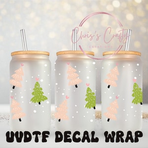 UVDTF Wrap Pastell Weihnachtsbäume für 16 Unzen Dosen Glasbecher Becher, Weihnachtsverpackung, gebrauchsfertig, permanenter wasserdichter Klebstoff