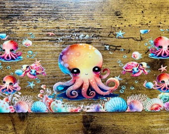 Seashells UVDTF Wrap Colorful Octopus 16oz Glass Can Permanent Waterproof Adhesive Decal Transfer