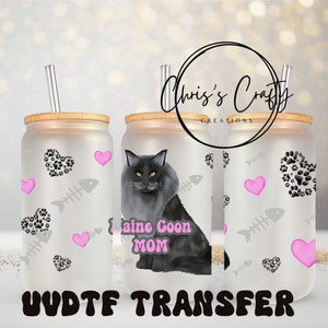 UVDTF Wrap Maine Coon Mom für 16 Unzen Dose Glasbecher Becher, Katzenliebhaber, auftragsfertig, permanenter wasserdichter Klebstoff