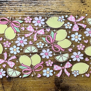 UVDTF Wrap Lemon Daisy Bow à carreaux pour boîte de 16 oz, gobelet en verre, prêt à poser, adhésif imperméable permanent