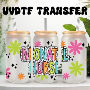 Emballage UVDTF rétro pour infirmière néonatale à pois dalmatien pour boîte de 16 oz, gobelet en verre, prêt à poser, adhésif imperméable permanent